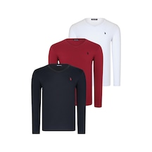 Üçlü Set T8587 Dewberry V Yaka Erkek Sweatshırt-siyah-beyaz-bordo Siyah-beyaz-bordo