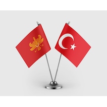 Med İmparatorluğu Bayrağı Ve Türk Bayrağı İkili Saten Masa Bayrağı Takımı Diğer