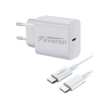 Huawei P10 İle Uyumlu Type C Şarj Adaptörü Type C To Type C Kablo Evr-01 Beyaz