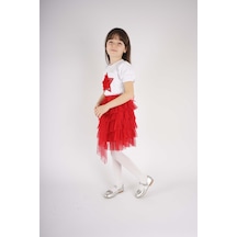 23 Nisan 29 Ekim Konsept Yıldız Detaylı Tül Detaylı Kat Kat Tütü Etekli Takım Kırmızı