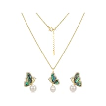 Opal İşçilikli İncili Kelebek Gümüş Set