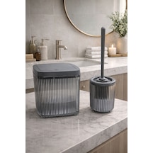 Banyo Çöp Kovası Ve Wc Fırçası Seti Modern Ve Şık Banyo Aksesuarları 2li Set Antrasit
