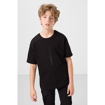 Tommylife Siyah Pamuklu Yumuşak Dokulu Oversize Baskılı Erkek Çocuk T-shirt - 11301 Siyah