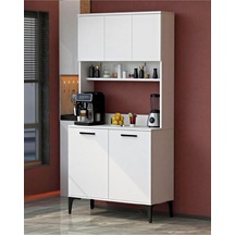 Glass 5 Kapaklı Çok Amaçlı Üst Raflı Dolap Beyaz