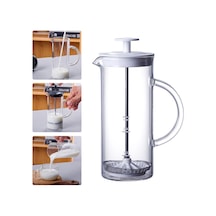 Beyaz Manuel Süt Köpürtücü Cam Süt Köpürtücü Cezve Cam Örgü Fransız Basın Kahve Makinesi Köpürtücü Sürahi Karıştırıcı Krema Mutfak Gereçleri Beyaz