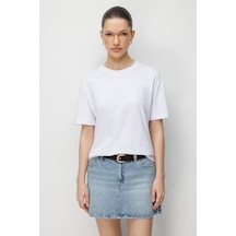 Mixray 4851 Kadın Oversize Fit Bisiklet Yaka Basic T-shirt Beyaz BEYAZ
