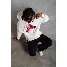 Erkek Eldiven Baskılı Kapüşonlu Sweat - Beyaz renkli