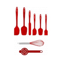 Valletta Drongo Isıya Dayanıklı Yanmaz Yapışmaz Silikon Spatula Seti 8 Parça Kırmızı