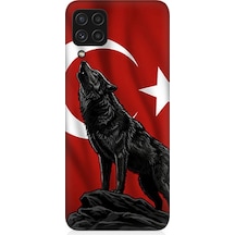 Samsung Galaxy A22 Uyumlu Ay Yıldızlı Uluyan Kurt Desenli Silikon Kılıf Çok Renkli