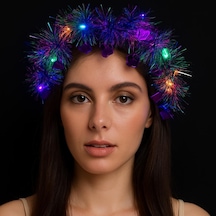 - 684 - Püsküllü Gece Parıltısı 3 Modlu Led&amp 39 Li Işıklı Taç - Edntrend - Mor Renk