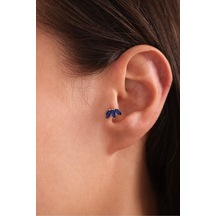 14 Ayar Altın Lacivert Markiz Taşlı Lotus Tragus Küpe