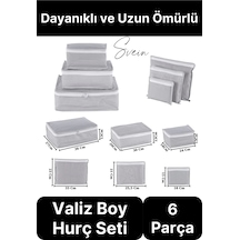 6'lı Valiz Bavul Düzenleyici Seyahat Çantası Organizer Hurç Set Fermuarlı Gri Çizgi Fileli Çok Renkli