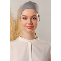 Melodi Scarf Tesettür Silikonlu Kaymaz Bone - Likralı Bağlamalı Bone - Sıkmayan Rahat Nefes Alan Kumaş Koyu Gri