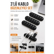 3 Adet Kablo Düzenleyici, 5 Kanallı Kendinden Yapışkanlı Kablo Tutucu, Siyah