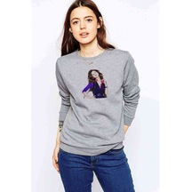 Selena Gomez Baskılı Gri Kadın Sweatshirt