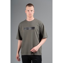 Maraton Sportswear Oversize Erkek Bisiklet Yaka Kısa Kol Basic Haki T-shirt 22749-haki