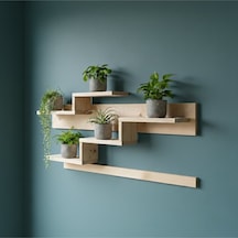 Ahşap Modern Duvar Rafı Kitaplık Saksılık - 60x30 Cm Dekoratif Duvar Dekorasyonu Bej