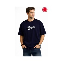 Fantastic Baskılı Lacivert Oversize Tişört - %100 Pamuk Lacivert