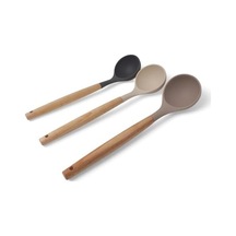 Bambu Saplı Silikon Kepçe, Bambu Uzun Silikon Çorba Ve Sos Kepçesi 27cm 3 Renk Seçenekli Taba Abanoz