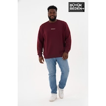 Süperlife Erkek Büyük Beden Orta Brooklyn Baskılı Bisiklet Yaka İnce Sweatshirt Spr26bsw956-8 Bordo