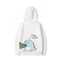 Efnaz Style Sevgililer Günü Baskılı Oversize Kapüşonlu Sweatshirt Hoodie - Beyaz
