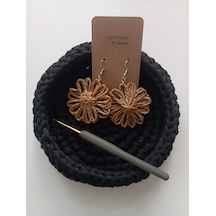 Ndk Craft El Yapımı Kağıt İp Naturel Sallantılı Çiçek Küpe Kahverengi