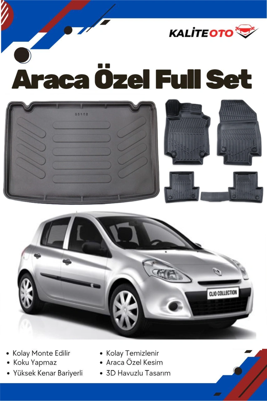Renault Clio 3 Hatchback 2007-2008-2009-2010-2011-2012 Model Yumuşak Paspas+bagaj Havuzu Seti