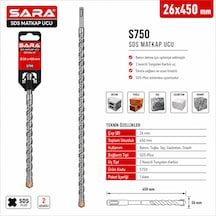 Sara S750 Sds Plus Matkap Ucu 26 X 450 Mm, 2 Kesicili Tungsten Karbür Uçlu