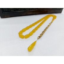 Sinan Songül Usta İmzalı Sarı Renk Sıkma Kehsibar Tesbih... Ölçü: