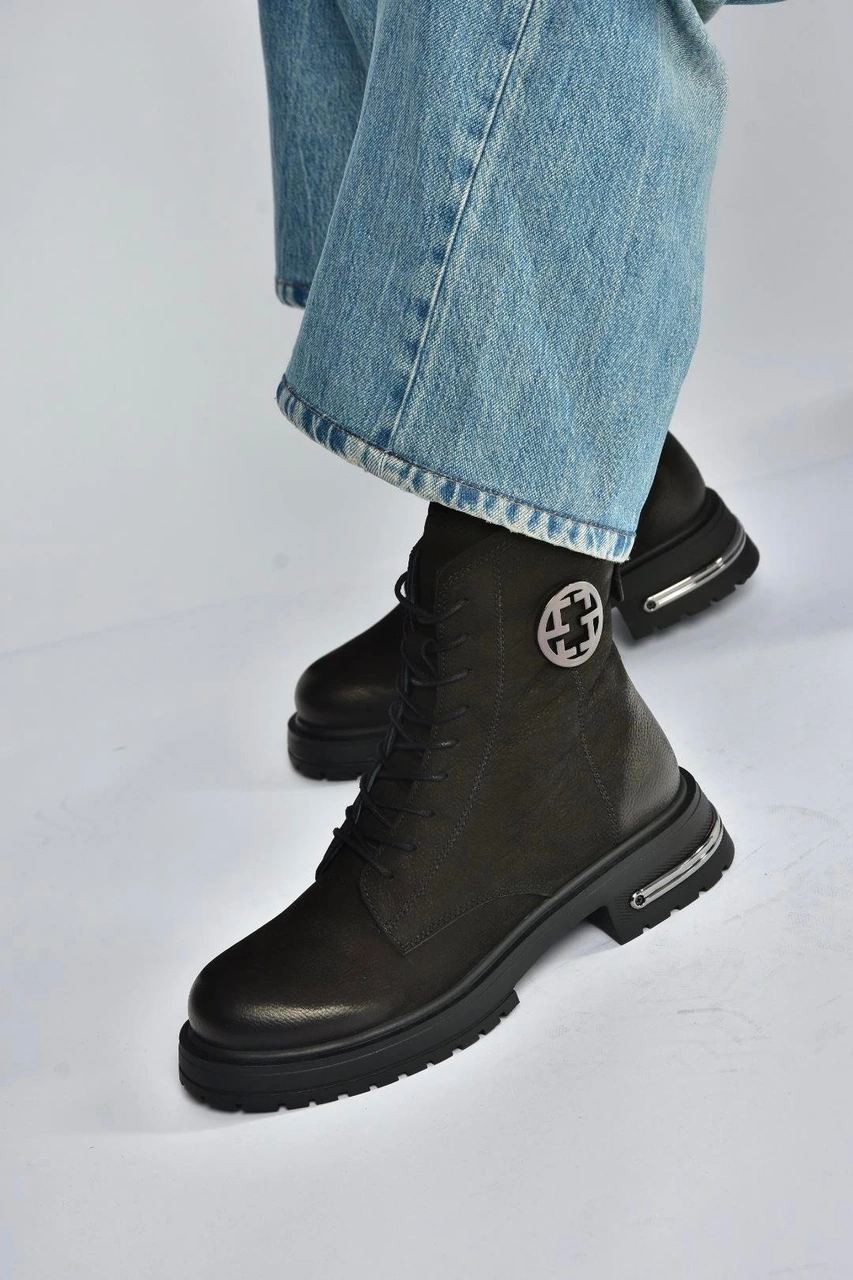 Fox Shoes V555575501 Siyah Hakiki Deri Nubuk Kadın Postal Bot Siyah-Nubuk