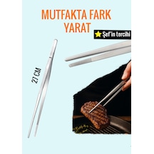 Paslanmaz Çelik Cımbız Maşa 27 Cm Masterchef Tarzı Izgara, Et, Mutfak Maşası Çelik Gümüş