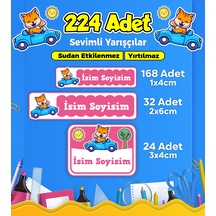 Sevimli Yarışçı Temalı Okul Kreş Kişiye Özel İsim Etiket Seti - Model 270 Çok Renkli