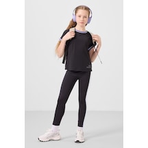 Tommylife Siyah O Yaka Yan Şerit Detaylı Standart Fit Performans Kız Çocuk Tayt Takım - 75191 Siyah
