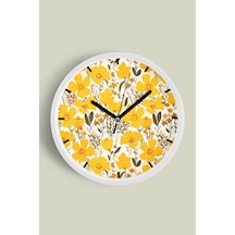 Soyut Renkli Çiçek Temalı Modern Duvar Saati - 30cm - Önü Camlı Beyaz Kasa - Sessiz Mekanizma-jh0166 Beyaz