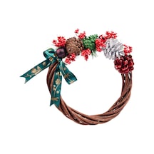 Yılbaşı Kırmızı Naturel Kapı Süsü Çelenk 25 Cm