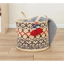 Lüx Otantik Kilim Desenli Çamaşır Sepeti Bej