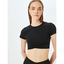 Koton Crop Bisiklet Yaka Basic Slim Fit Spor Tişört Siyah 5wak10327nk Siyah
