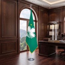 Macau Devleti Direkli - Altın Saçaklı Saten Makam Bayrağı Seti Krom Direk Diğer