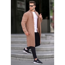 Madmext Camel Dik Yaka Cepli Uzun Triko Hırka 6816-camel Camel