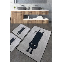 Comfort Gri Banyo Halısı Djt 3 Lü Set Banyo Halısı Paspas Yıkanabilir Kaymaz Çok Renkli