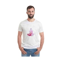 Sıcak Yoga Lotus Pozisyonu Baskılı Beyaz Erkek Tshirt