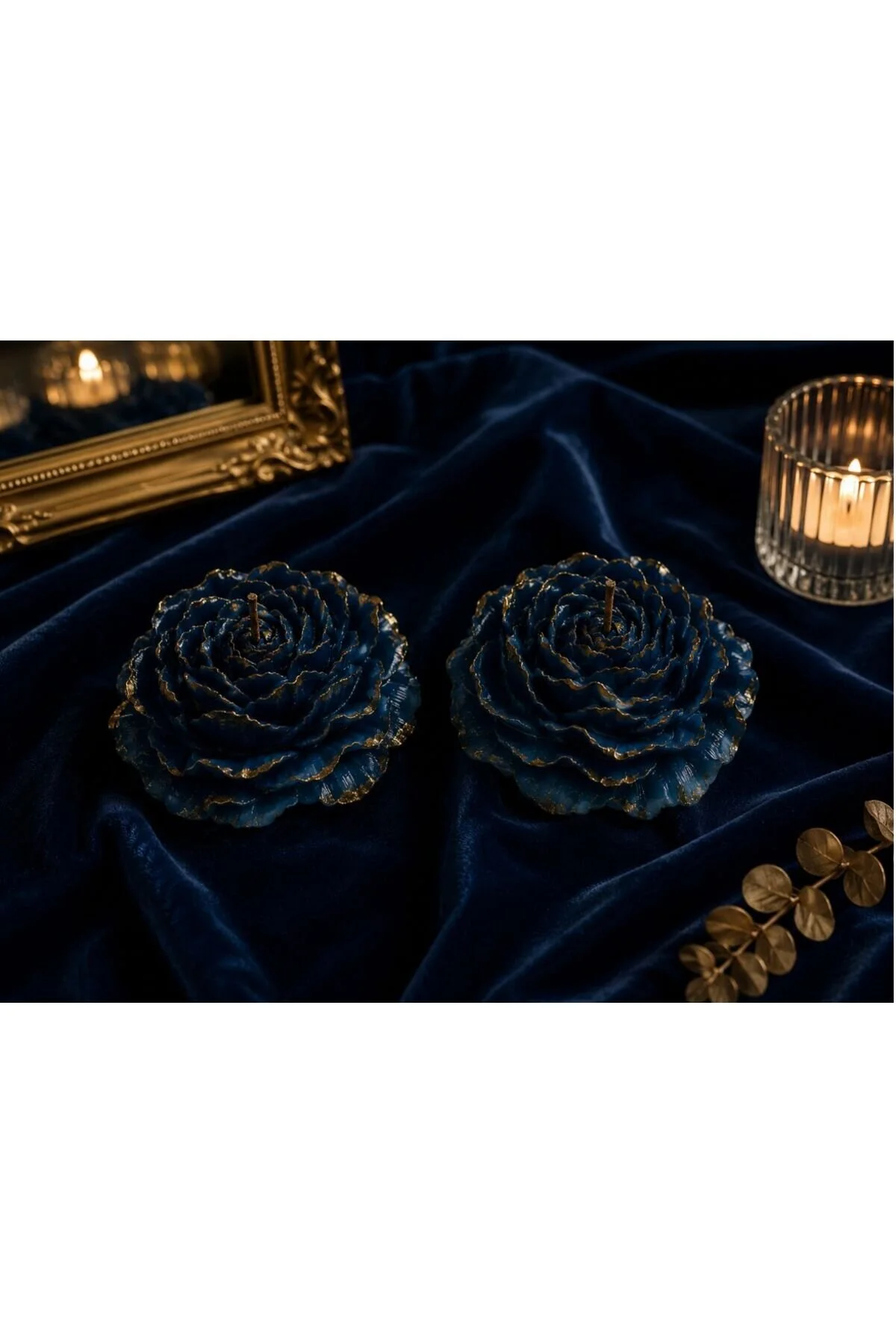 Midnight Rose Gül Kokulu 2 Li Şakayık Mum Dekoratif Hediye Lacivert