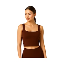 İngegno Body Kadın %95 Viskon Ring Örme Kumaş Kare Yaka Askılı Body Kahverengi