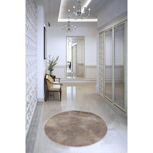 Kahverengi Kaymaz Tabanlı Yuvarlak Sade Mutfak Halısı Ar1433n11