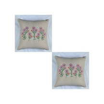 Çiçek Desenli Nakışlı Kırlent Kılıfı Fermuarlı 40x40 2'li Krem