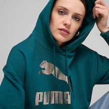 Puma Classics Shiny Logo Kadın Yeşil Kapüşonlu Hoodie Yeşil