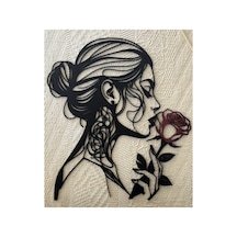 Zeroxo Güllü Kadın Silüeti Duvar Dekoru Siyah Kırmızı Romantik Wall Art Tablo 24x21 Cm
