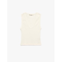 Koton Kolsuz Pamuklu Slim Fit V Yaka Bluz Ekru 6sal30077ık Ekru