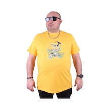 Starbattal Büyük Beden Sıfır Yaka Tişört Tropical 23114 Sarı-Sarı Çok Renkli