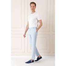 Efor Comfort Fit Beli Lastikli Balıksırtı Dokuma Casual Mavi Pantolon P 1155 Mavi